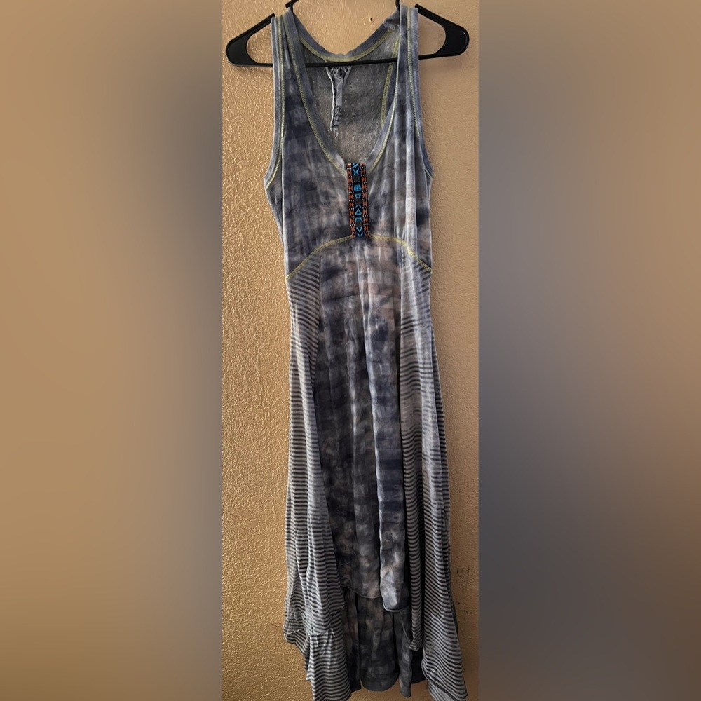 Elegant Black and Gray with green Tie-Dye hi-low boho style Dress